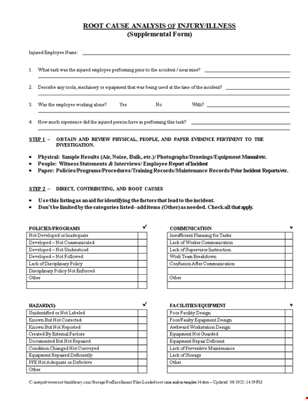 effective root cause analysis template | training & equipment included template