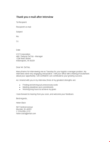 thank you email after interview template - manager, interview recipient, detub template