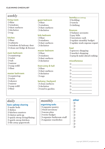 declutter your space with a free weekly checklist template template