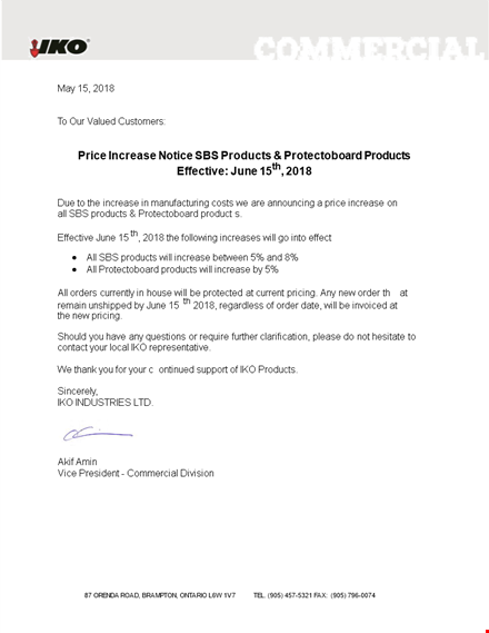 price increase letter template