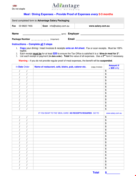 restaurant receipt sample template