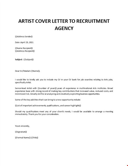 art cover letter template