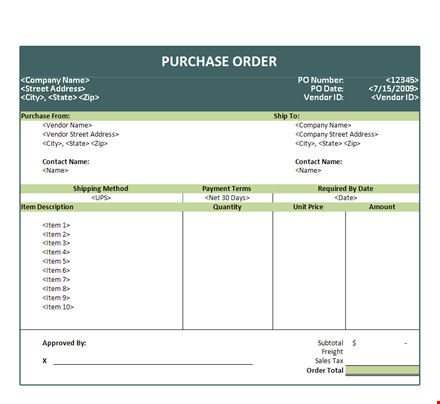 create a professional purchase order | contact us for easy order management template