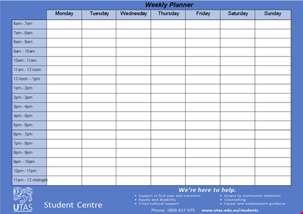 printable student weekly planner template