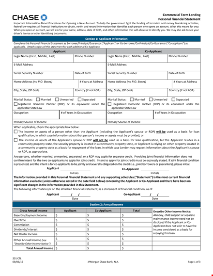 chase bank financial statement template