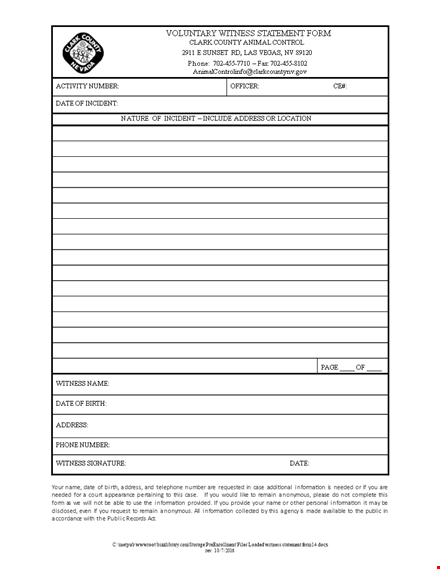 create a comprehensive witness statement form | capture number, address, and key information template