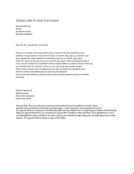 sample letter to verify end of lease template