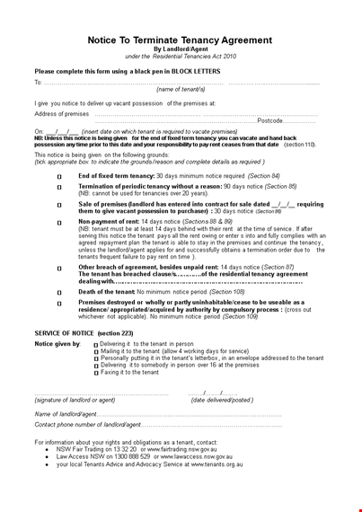 notice to terminate tenancy agreement template
