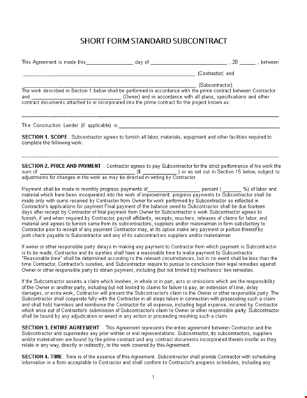 subcontractor agreement - clear and concise contract guidelines template