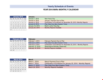 event schedule, payment & reports | january monthly template