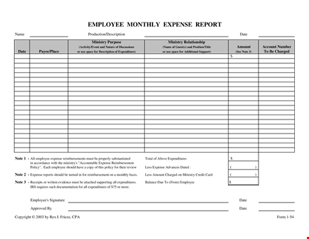 employee monthly expense report template