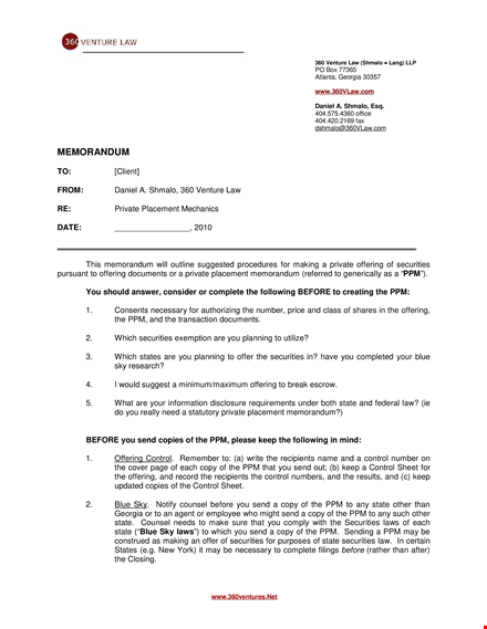 private placement memorandum template - secure investor subscription template