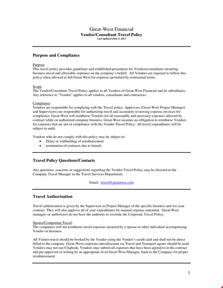 company travel policy sample template