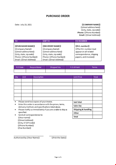 purchase order template