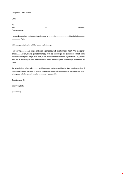 resignation letter format in doc template