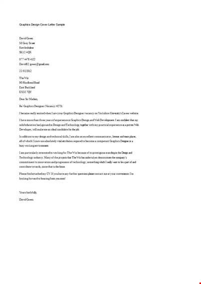 graphics design cover letter sample template