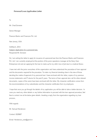 personal loan application letter template