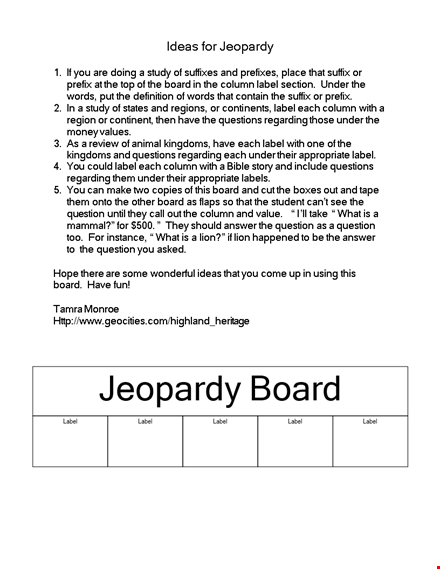 jeopardy game ideas template