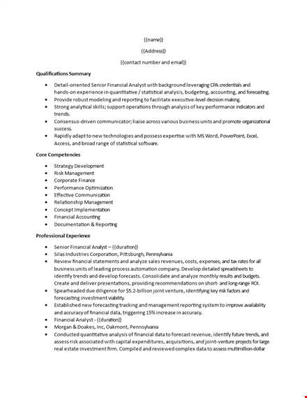 financial analyst resume template