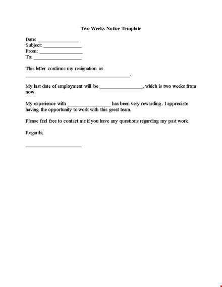 two weeks notice template template