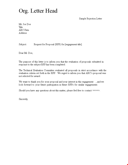 request for proposal rejection letter template