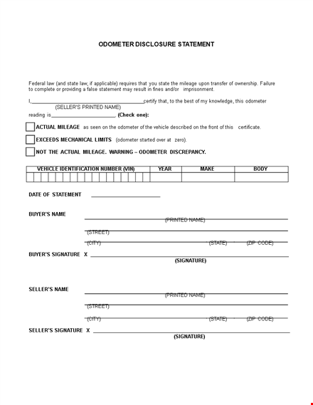 secure your transaction with an odometer disclosure statement template