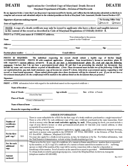 death certificate form template template