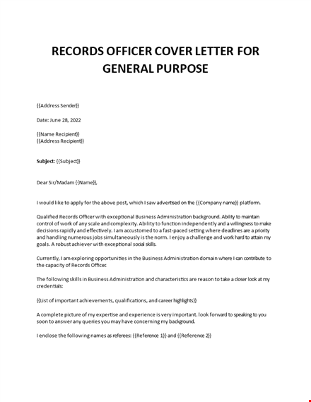 records officer cover letter template