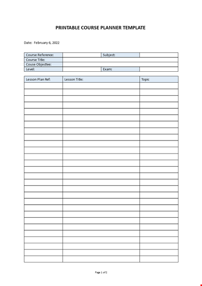 printable course planner template template