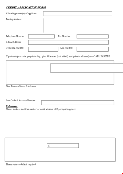 complete credit application form for trading - enter your number, address, and names template