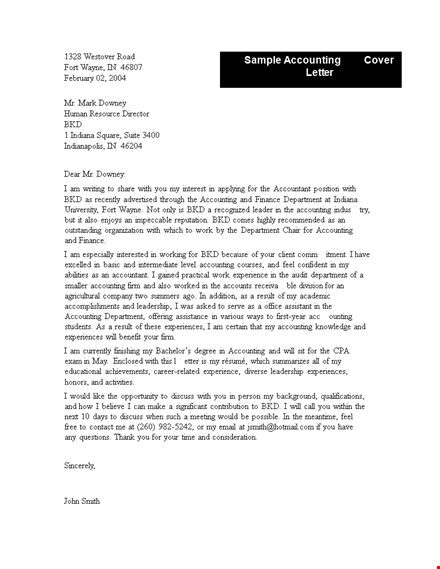 sample accounting cover letter template