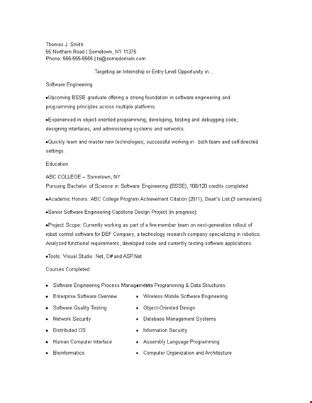 software engineering fresher resume template