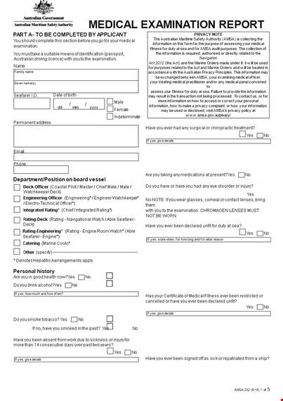 medical examination report template