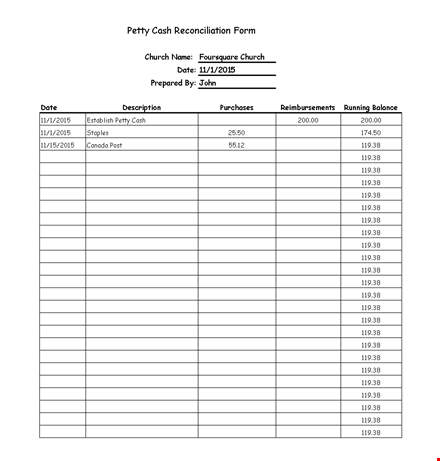 efficient petty cash log for churches - manage petty expenses with cheque records template