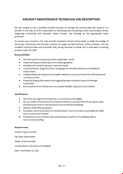 aircraft technician job description template