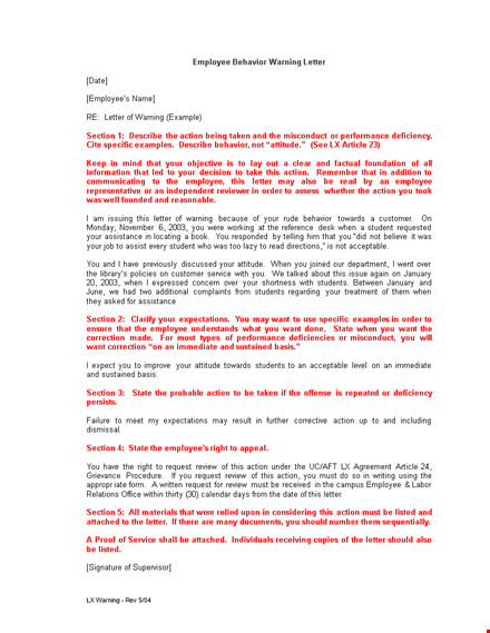 take action with an employee warning letter template