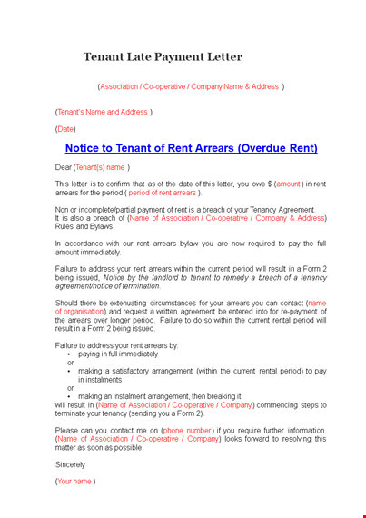 tenant late payment letter template