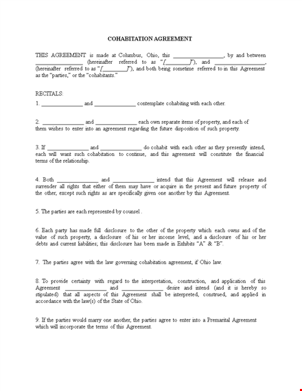cohabitation agreement template | create a solid agreement for property and parties template