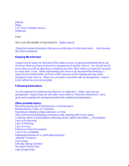 effective service & assignment: avoid reprimand with our letter of reprimand – expect results template