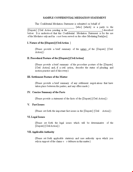 confidential settlement statement example template