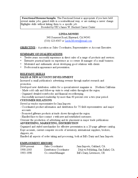 functional sales resume template