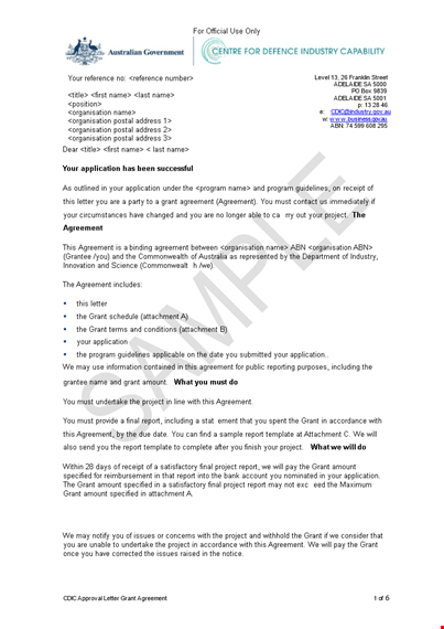 grant application approval letter template