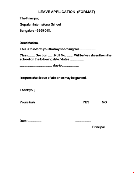 formal leave application letter template