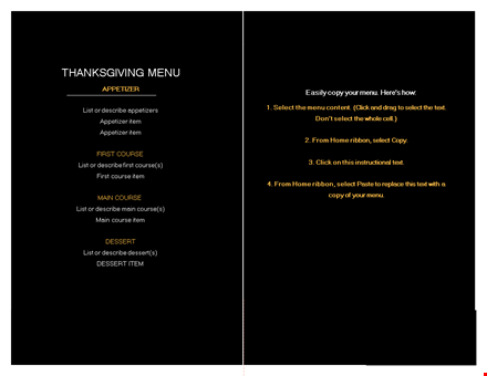 select your perfect thanksgiving menu with our template | course options included template