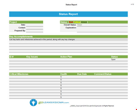easy-to-use green status report template for tracking status and milestones template