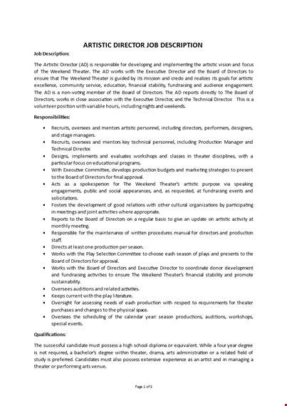 artistic director job description template