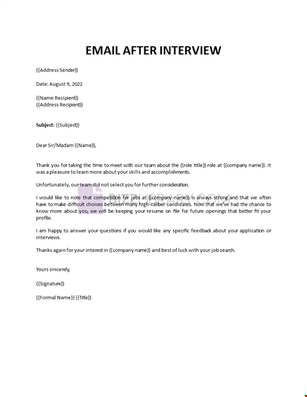 rejection after job interview template
