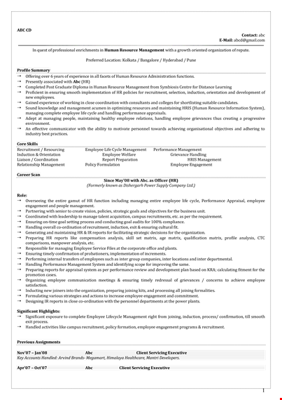 hr manager resume format template