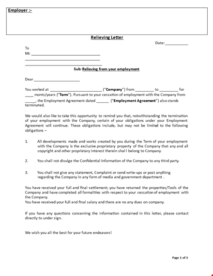 get your signed employment relieving letter and agreement from the company template