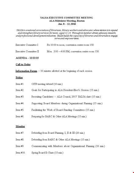 example committee team meeting agenda template template